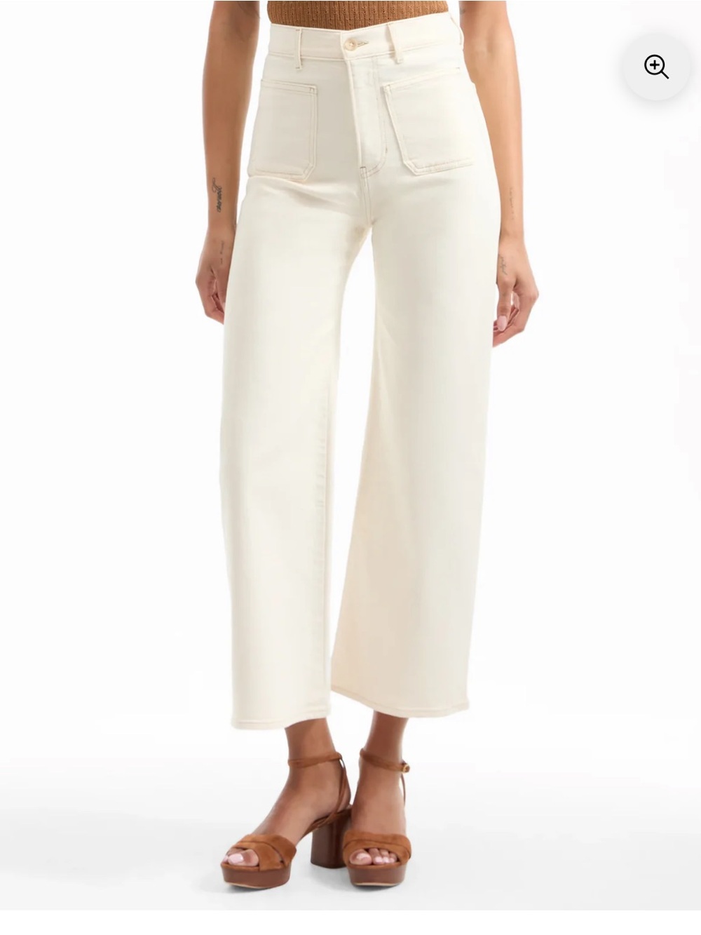 NEW Veronica Beard Grant Wide Leg Crop High-Rise Jeans in Ecru